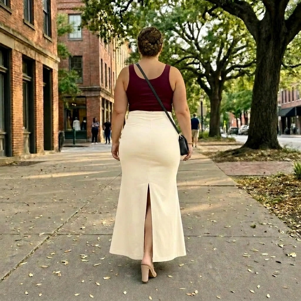 Paw Drazzel Boutique Women's Tailored, High-Waisted, Front Flap Pocket, Back Walking Slit, Maxi Pencil Skirt