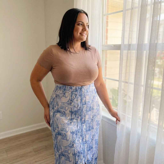 Paw Drazzel Boutique Women's, Adjustable Front Zipper, High Waist, Front Pockets, Ocean Marble Print, Maxi Skirt