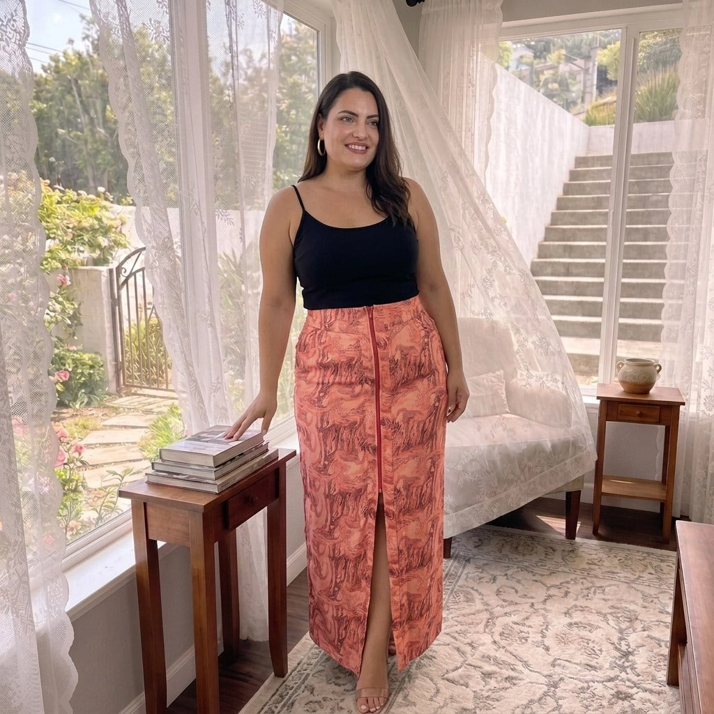 Paw Drazzel Boutique Women's, Adjustable Front Zipper, High Waist, Front Pockets, Ocean Marble Print, Maxi Skirt