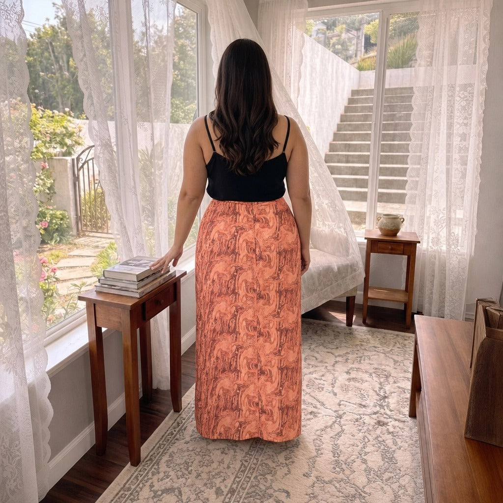 Paw Drazzel Boutique Women's, Adjustable Front Zipper, High Waist, Front Pockets, Ocean Marble Print, Maxi Skirt