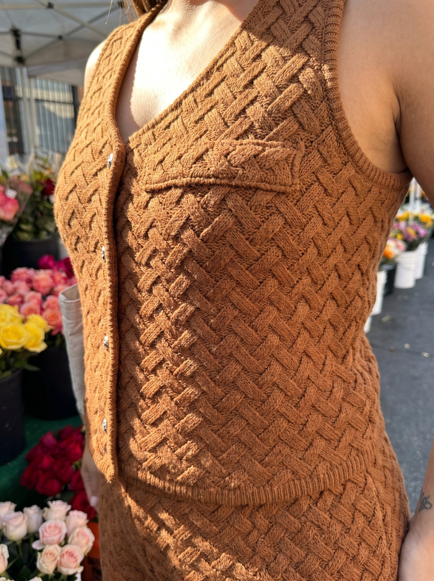 Paw Drazzel Boutique Women's Casualwear, Side Pockets, Side Zipper, Textured Knit Vest and Shorts Co-Ord Set