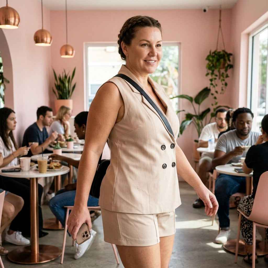 Paw Drazzel Boutique Women's Casualwear, Side Pockets, Double-Breasted, Tailored Vest and Shorts Co-Ord Set