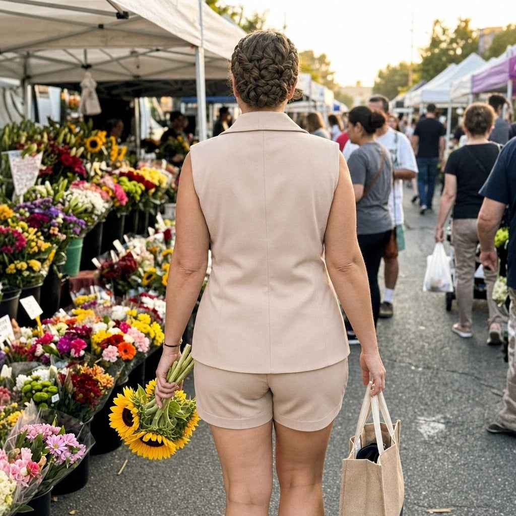 Paw Drazzel Boutique Women's Casualwear, Side Pockets, Double-Breasted, Tailored Vest and Shorts Co-Ord Set