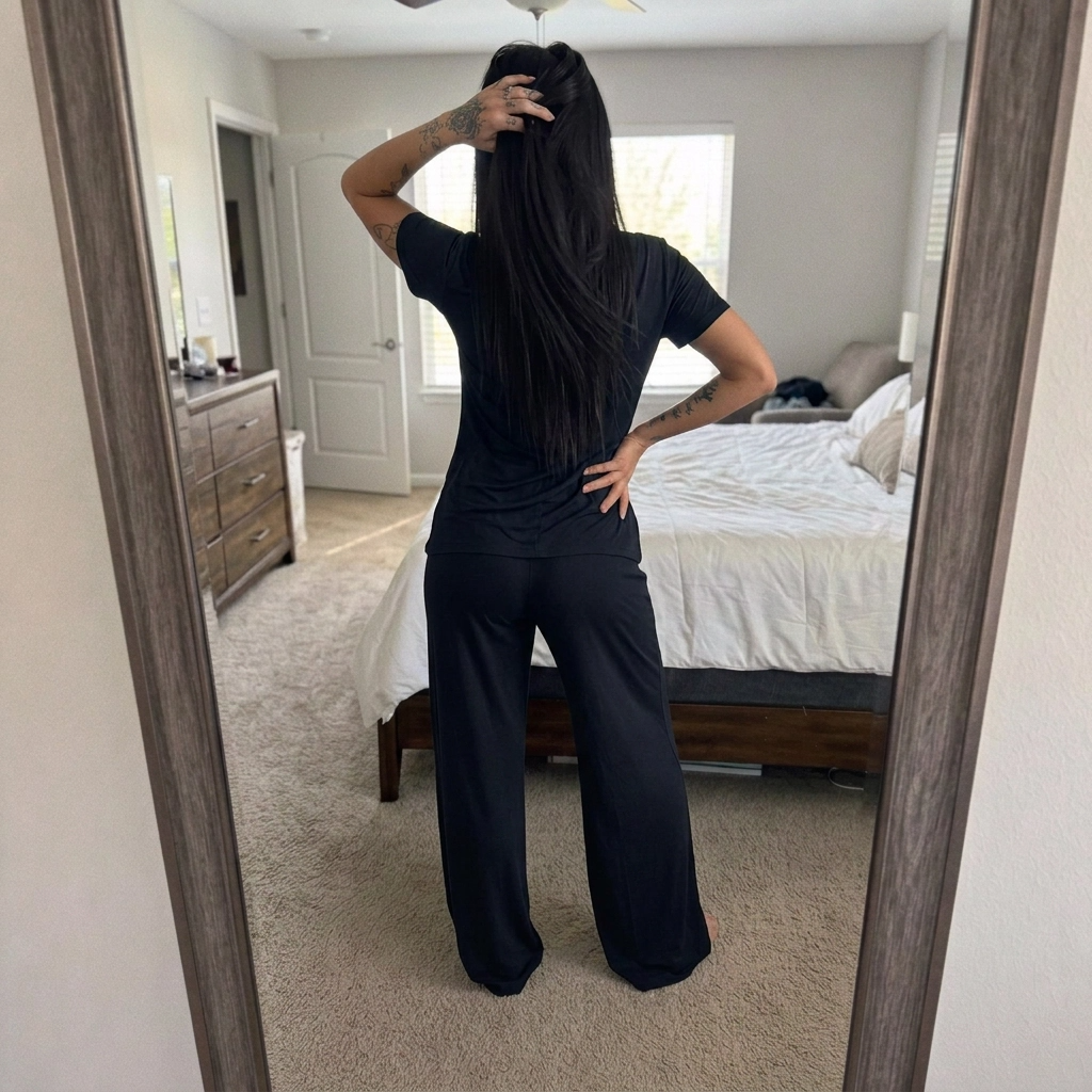 Paw Drazzel Boutique Women's Casualwear, Cascade Front, Pocketed, Short Sleeve, Straight Leg, Elastic High Rise Waist, Two Piece,  Waterfall Co-Ord Suit