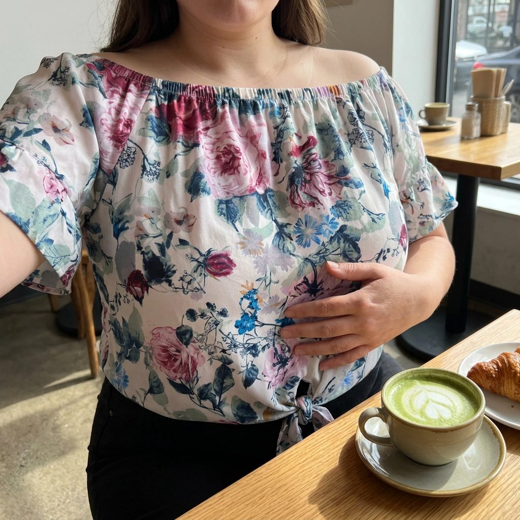 Paw Drazzel Boutique Women's Floral, Off Shoulder, Tie-Front, Elastic Neckline, Short Sleeve Ruffle Top