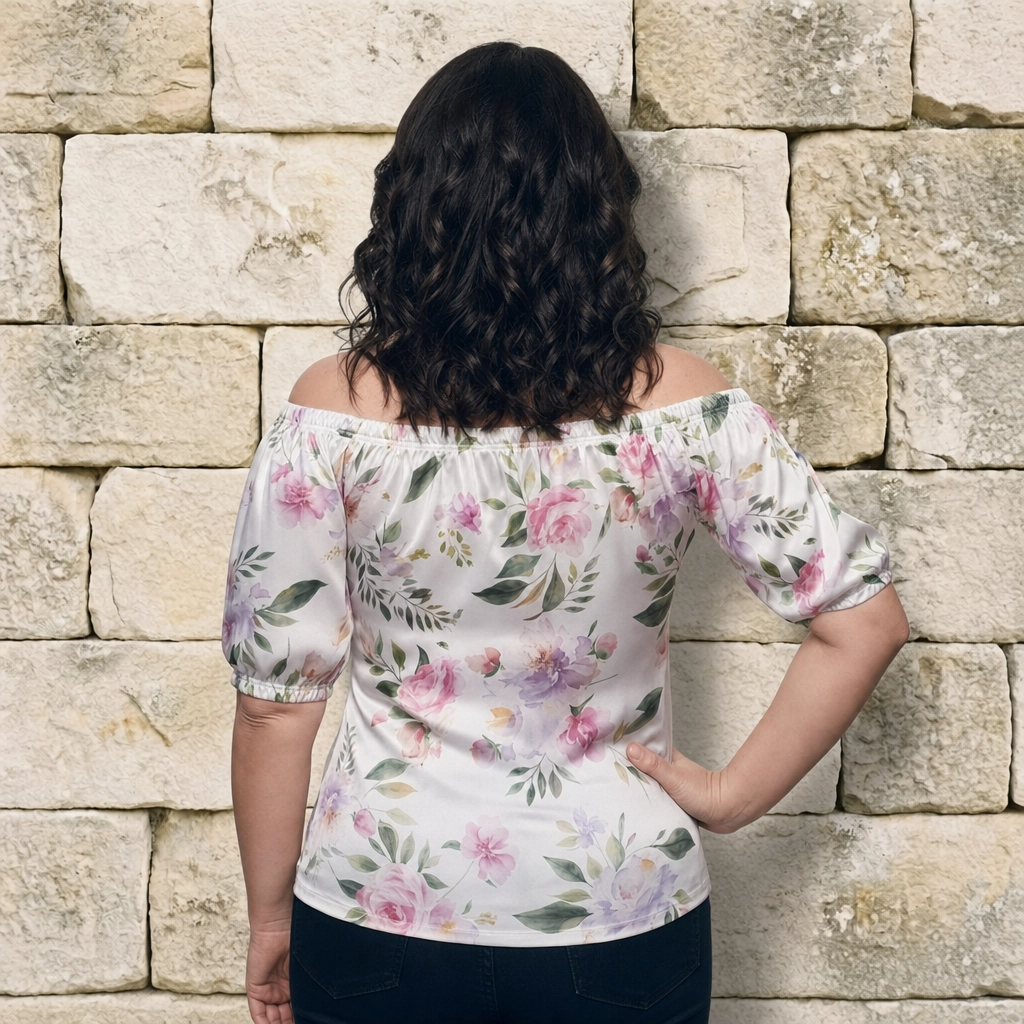 Paw Drazzel Boutique Women's Women’s Off-The-Shoulder, Elastic Neckline, Keyhole Tie, Short Puff Sleeves, Floral Peasant Top