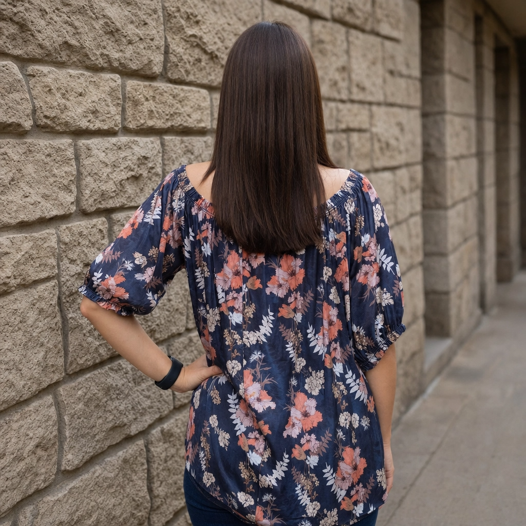 Paw Drazzel Boutique Women's Women’s Off-The-Shoulder, Elastic Neckline, Keyhole Tie, Short Puff Sleeves, Floral Peasant Top