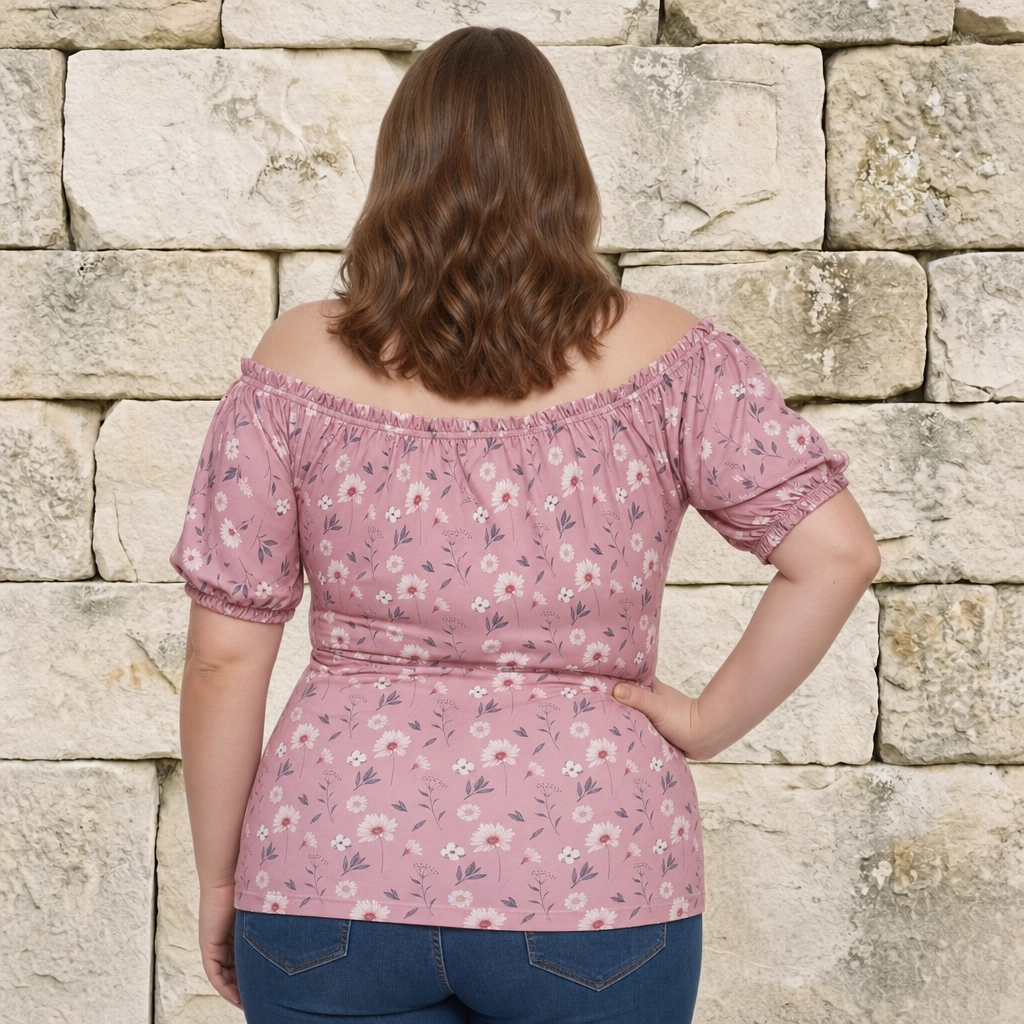 Paw Drazzel Boutique Women's Women’s Off-The-Shoulder, Elastic Neckline, Keyhole Tie, Short Puff Sleeves, Floral Peasant Top