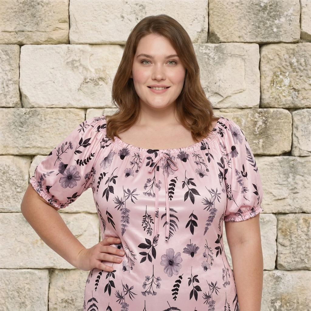 Paw Drazzel Boutique Women's Women’s Off-The-Shoulder, Elastic Neckline, Keyhole Tie, Short Puff Sleeves, Floral Peasant Top