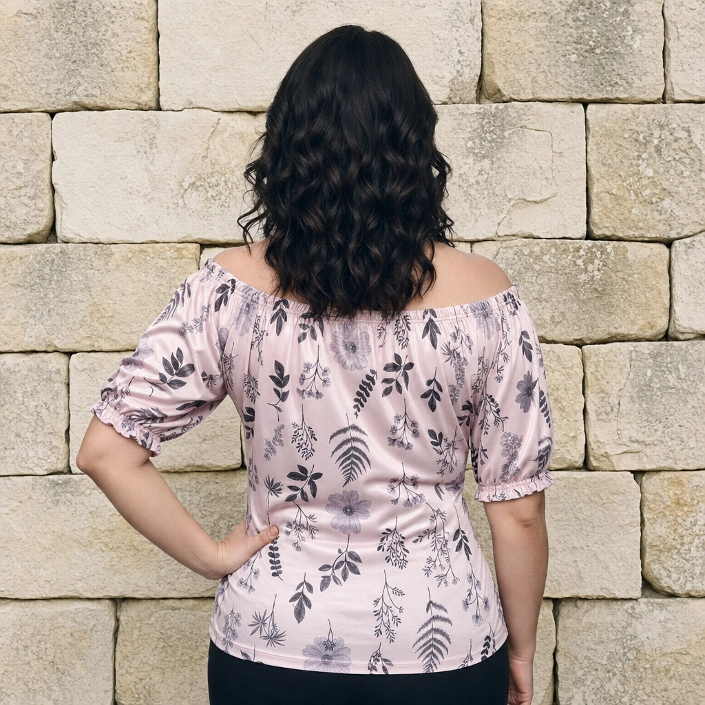 Paw Drazzel Boutique Women's Women’s Off-The-Shoulder, Elastic Neckline, Keyhole Tie, Short Puff Sleeves, Floral Peasant Top