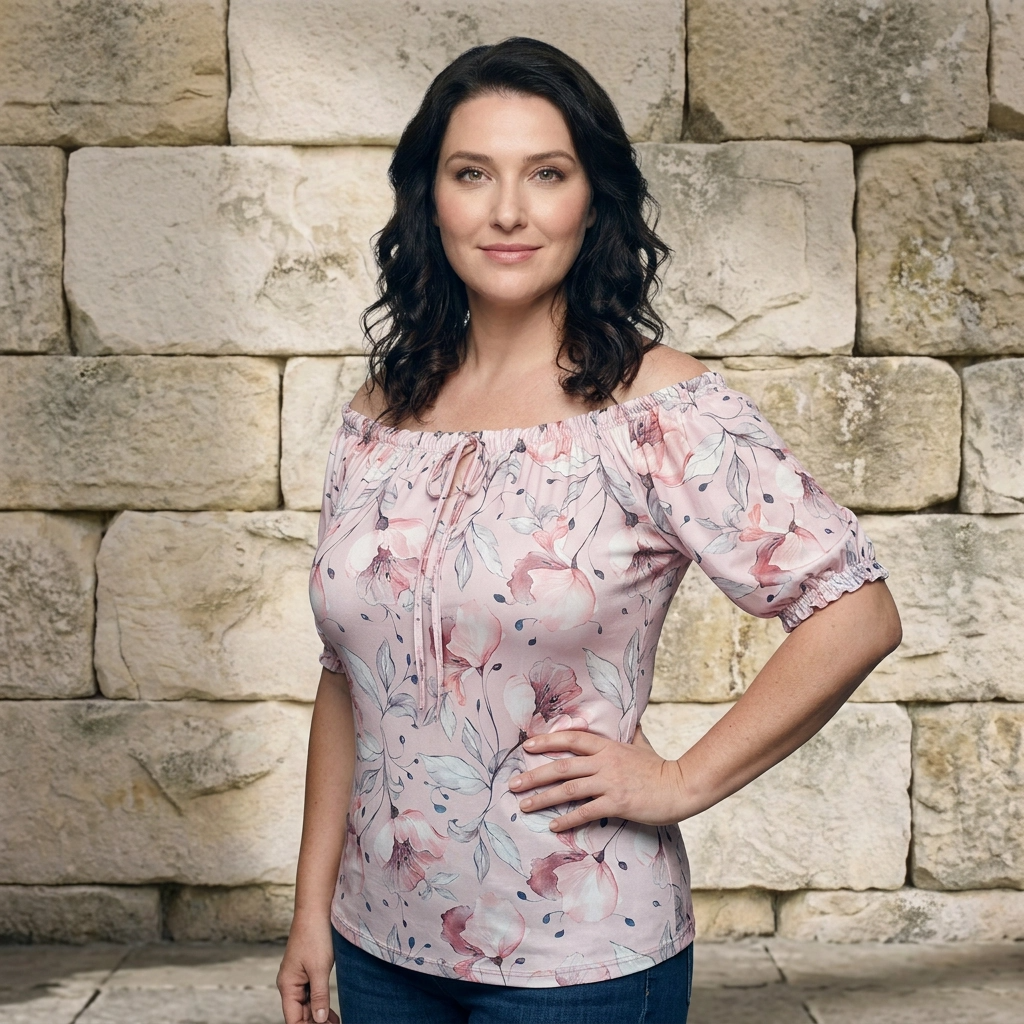 Paw Drazzel Boutique Women's Women’s Off-The-Shoulder, Elastic Neckline, Keyhole Tie, Short Puff Sleeves, Floral Peasant Top