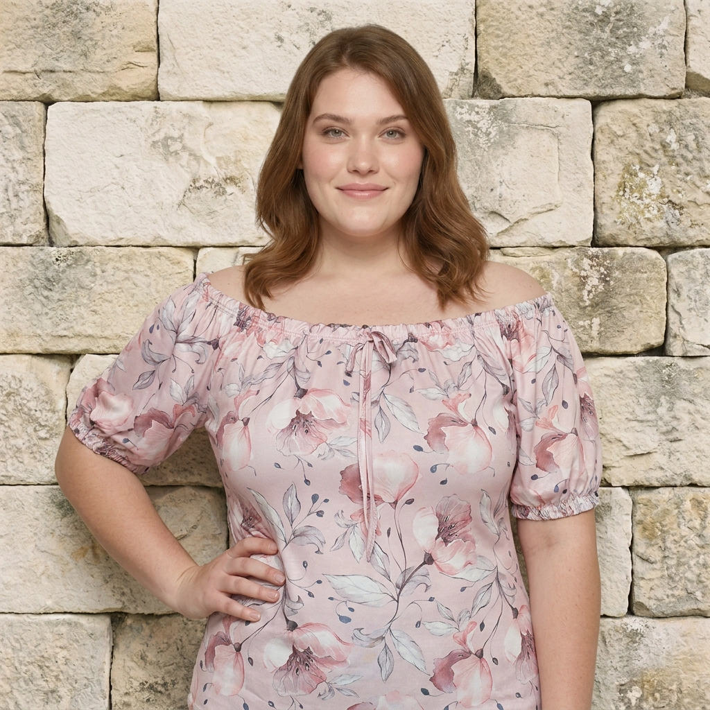 Paw Drazzel Boutique Women's Women’s Off-The-Shoulder, Elastic Neckline, Keyhole Tie, Short Puff Sleeves, Floral Peasant Top