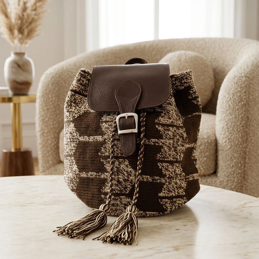 Paw Drazzel Boutique Women's, Premium Leather Trim and Tassels, Artisan Crafted Boho Woven Backpack