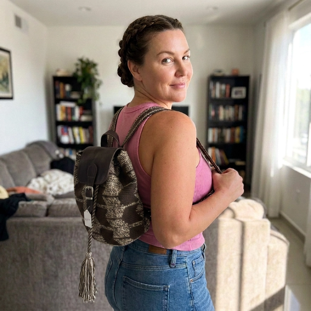 Paw Drazzel Boutique Women's, Premium Leather Trim and Tassels, Artisan Crafted Boho Woven Backpack