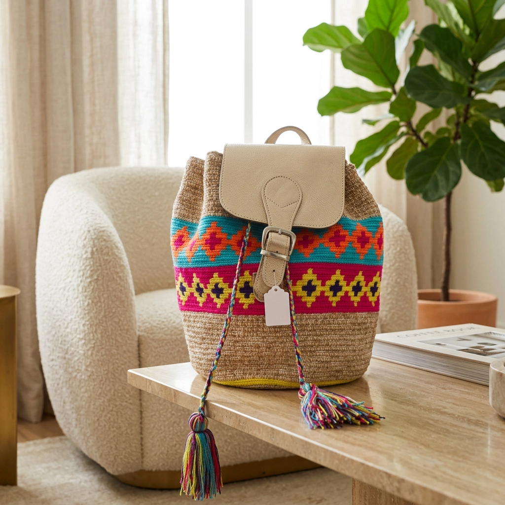 Paw Drazzel Boutique Women's, Premium Leather Trim and Tassels, Artisan Crafted Boho Woven Backpack
