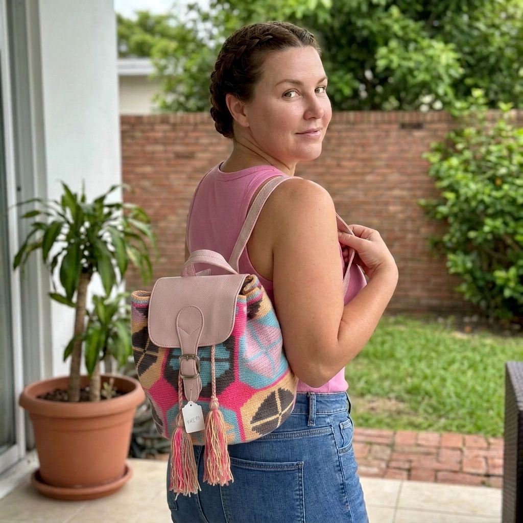 Paw Drazzel Boutique Women's, Premium Leather Trim and Tassels, Artisan Crafted Boho Woven Backpack