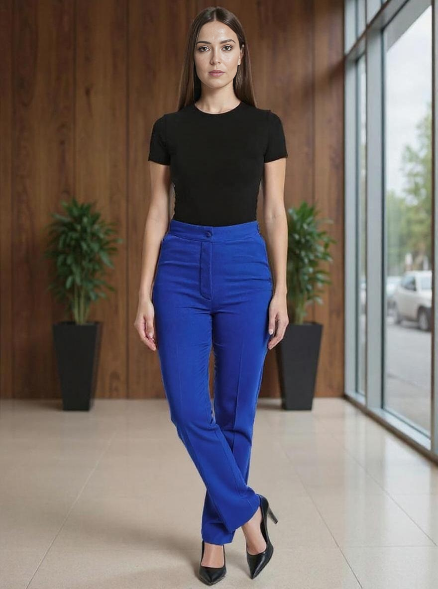 Paw Drazzel Boutique Women's High-Waisted, Flat Front, Straight-Leg, Tailored Fit Dress Pants