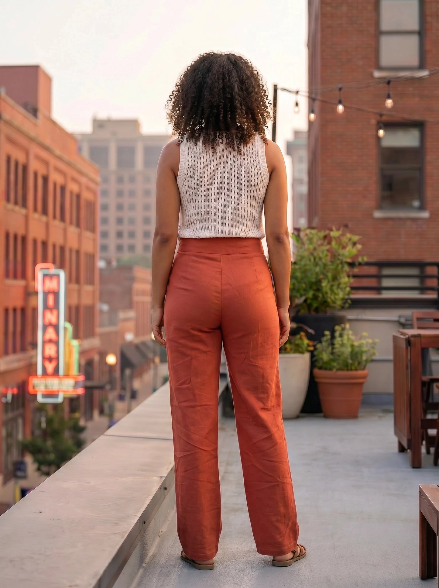Paw Drazzel Boutique Women's High-Waisted, Button-Up, Pocketed, Straight Leg, Tailored Dee Pants