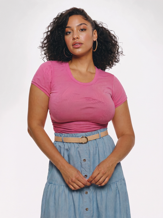 Paw Drazzel Boutique Women's Casual Wear, Tiered Construction, Full Button-Front, Flared Hemline, Elastic Waistline, Woven Belt, Trumpet Chambray Skirt