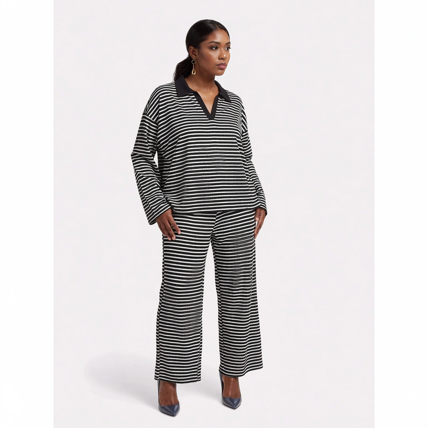 Paw Drazzel Boutique Women's Casualwear, V Neck, Long Sleeve, Straight Leg, Elastic High Rise Waist, Two-Piece, Heritage Co-Ord Set