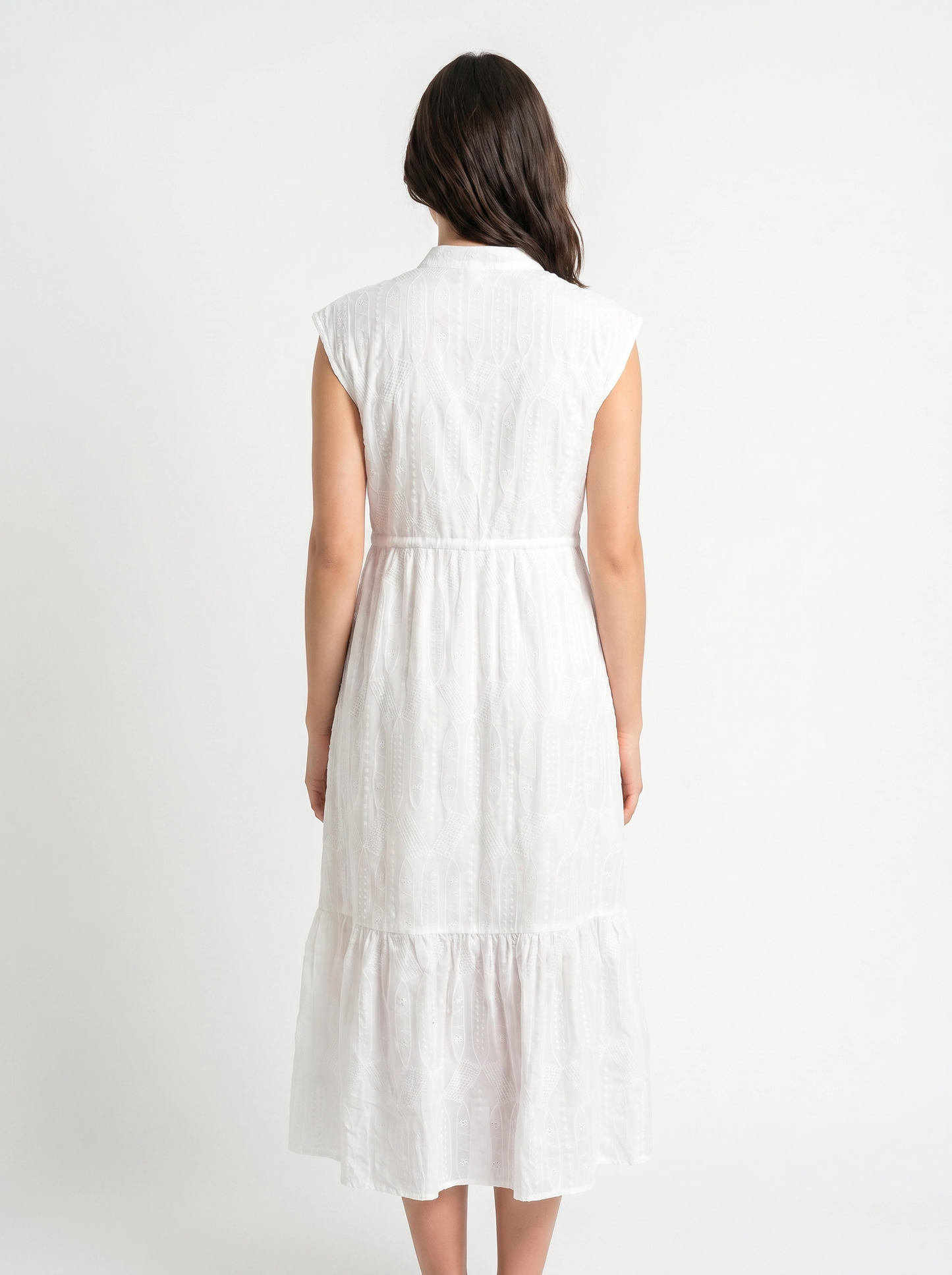Paw Drazzel Boutique Women's Casualwear, Round Neck, Button Up, Sleeveless, Tie Down Waist, Loom Maxi Dress
