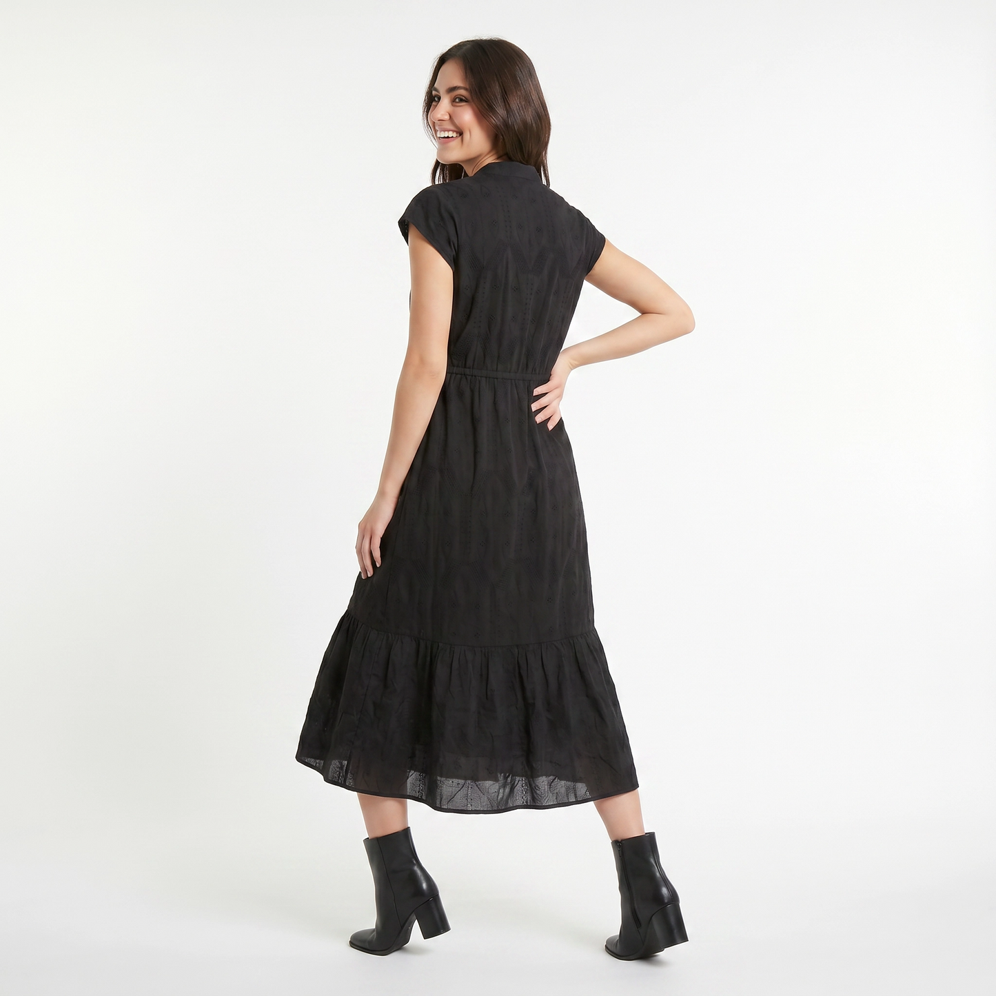 Paw Drazzel Boutique Women's Casualwear, Round Neck, Button Up, Sleeveless, Tie Down Waist, Loom Maxi Dress