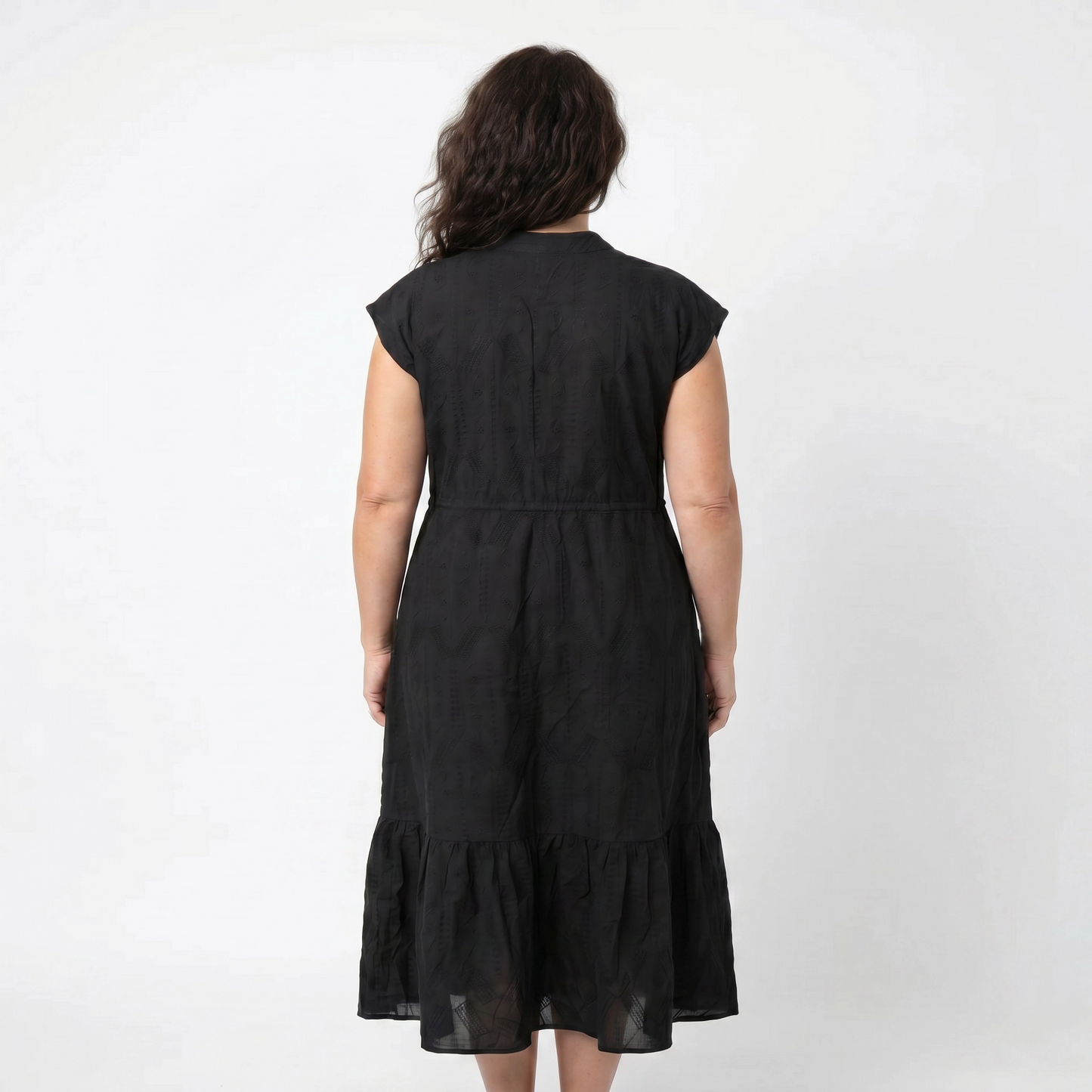 Paw Drazzel Boutique Women's Casualwear, Round Neck, Button Up, Sleeveless, Tie Down Waist, Loom Maxi Dress
