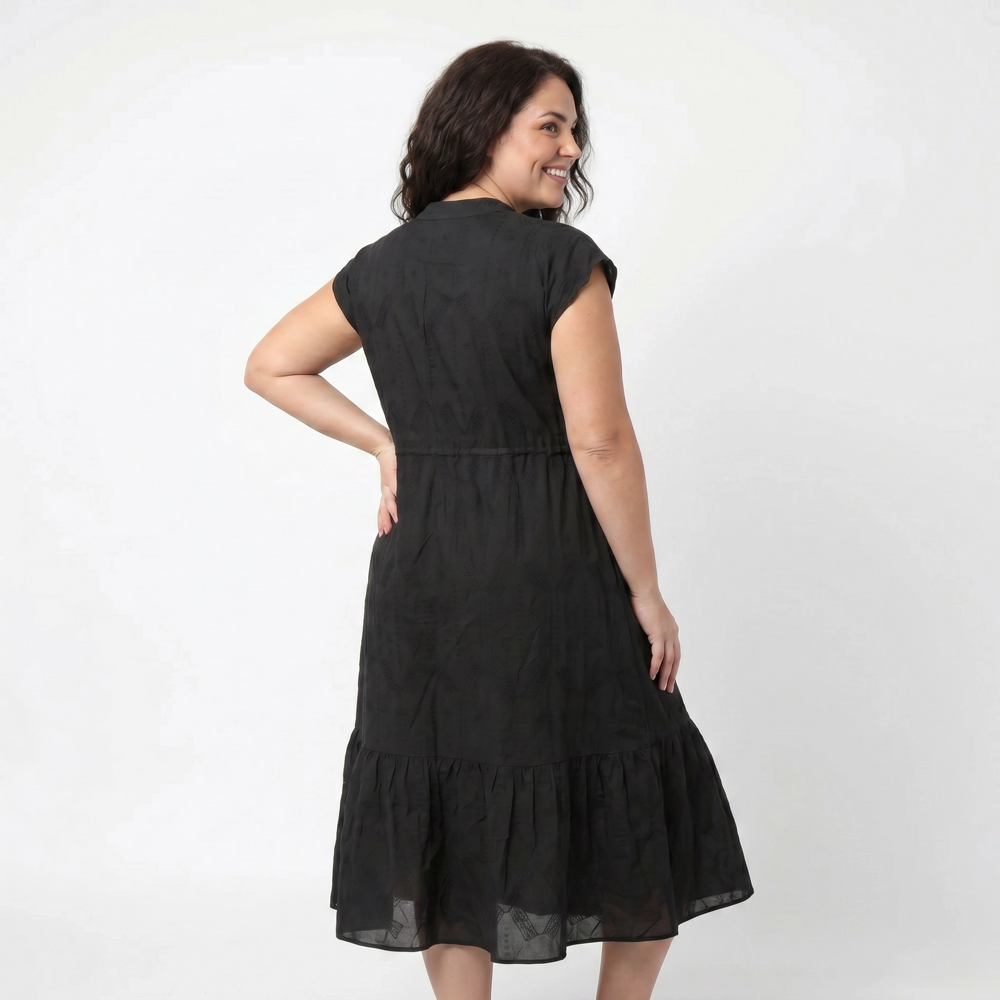 Paw Drazzel Boutique Women's Casualwear, Round Neck, Button Up, Sleeveless, Tie Down Waist, Loom Maxi Dress