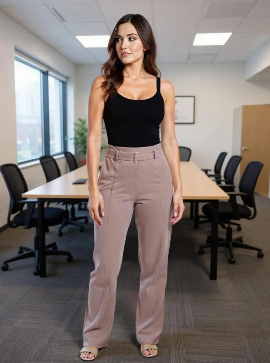 Paw Drazzel Boutique Women's High-Waisted, Belted, Straight-Leg, Tailored Pants