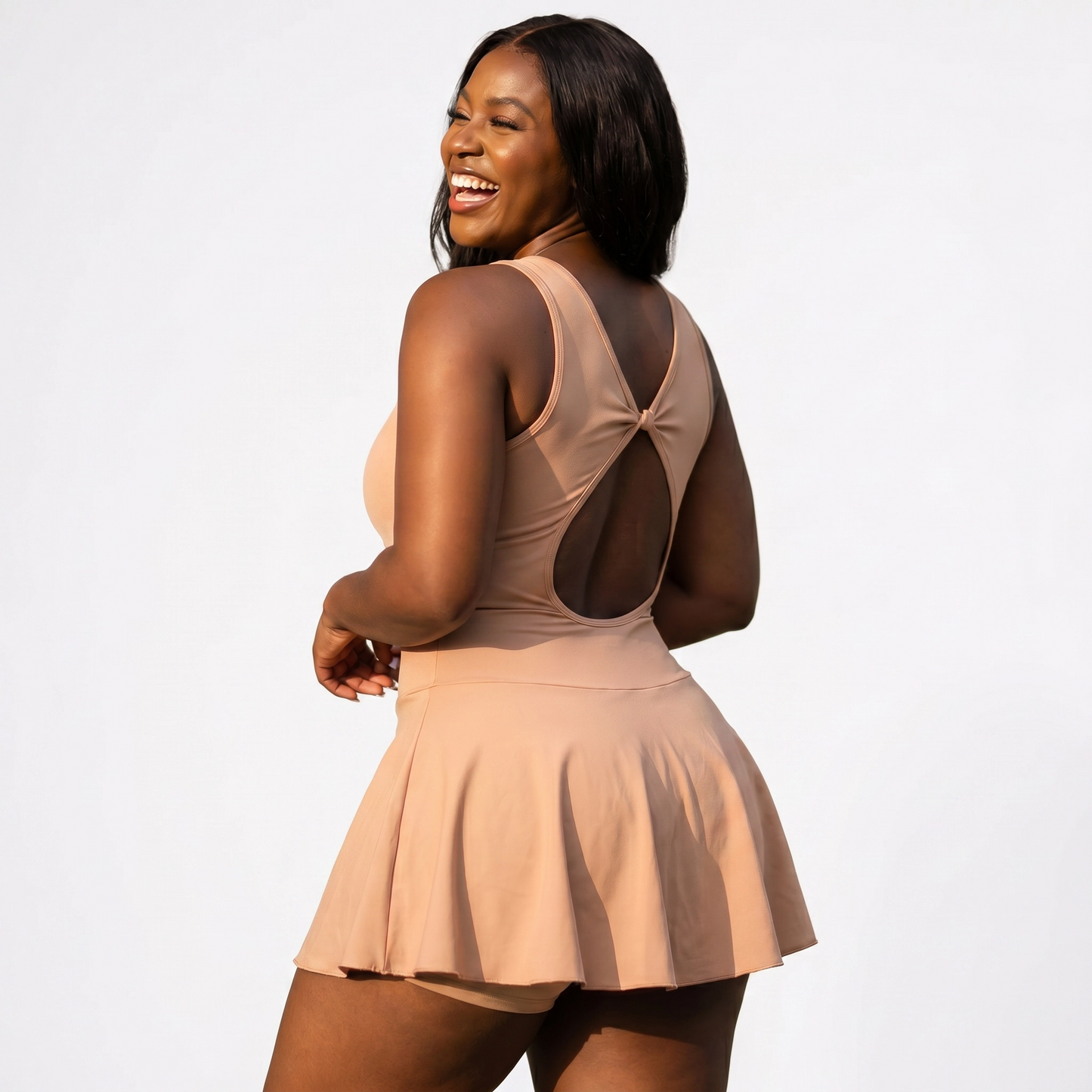 Paw Drazzel Boutique Women's Athletic Wear, Flared Short Skirt, Short Pants, Open Back, Sleeveless, Workout Mariposa Dress
