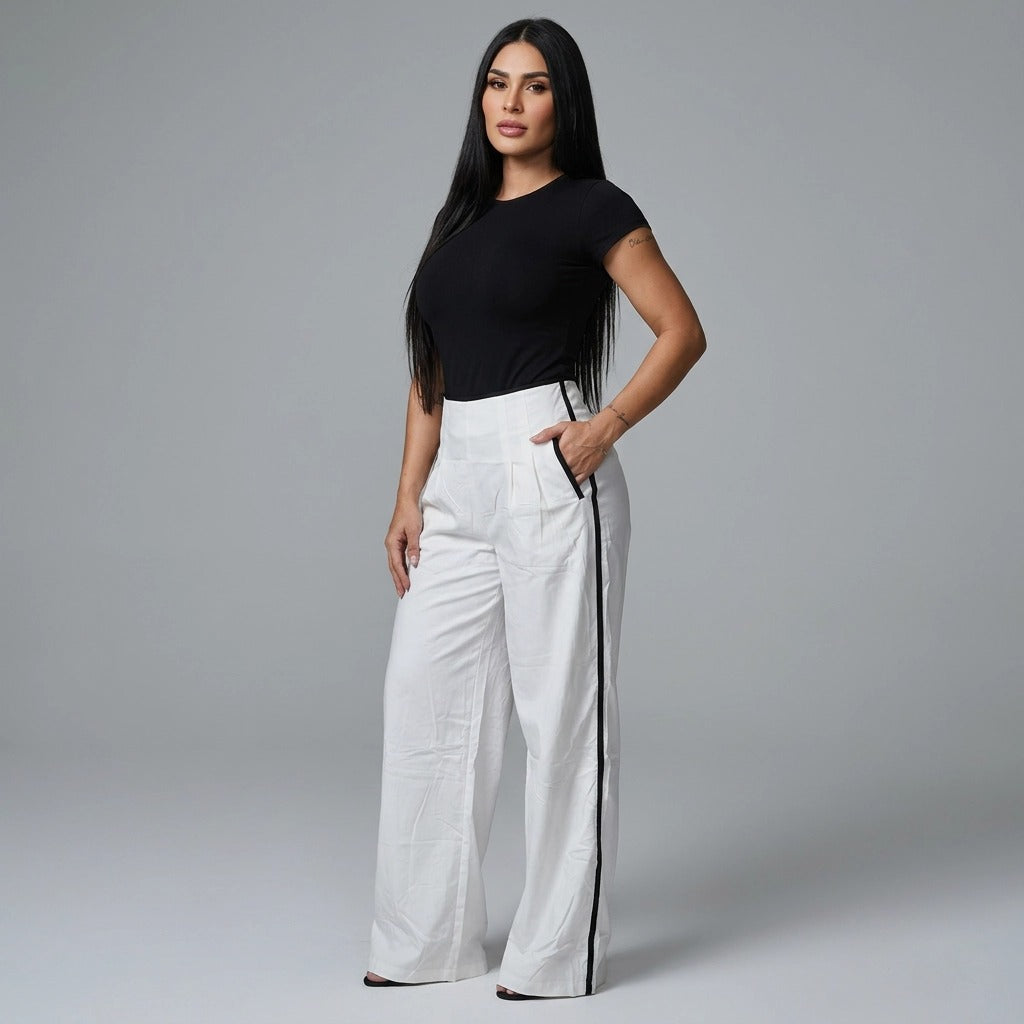 Paw Drazzel Boutique Women's High-Waisted, Straight-leg, Smooth Front Panel, Back Zipper, Side Pocket, Gallega Pants