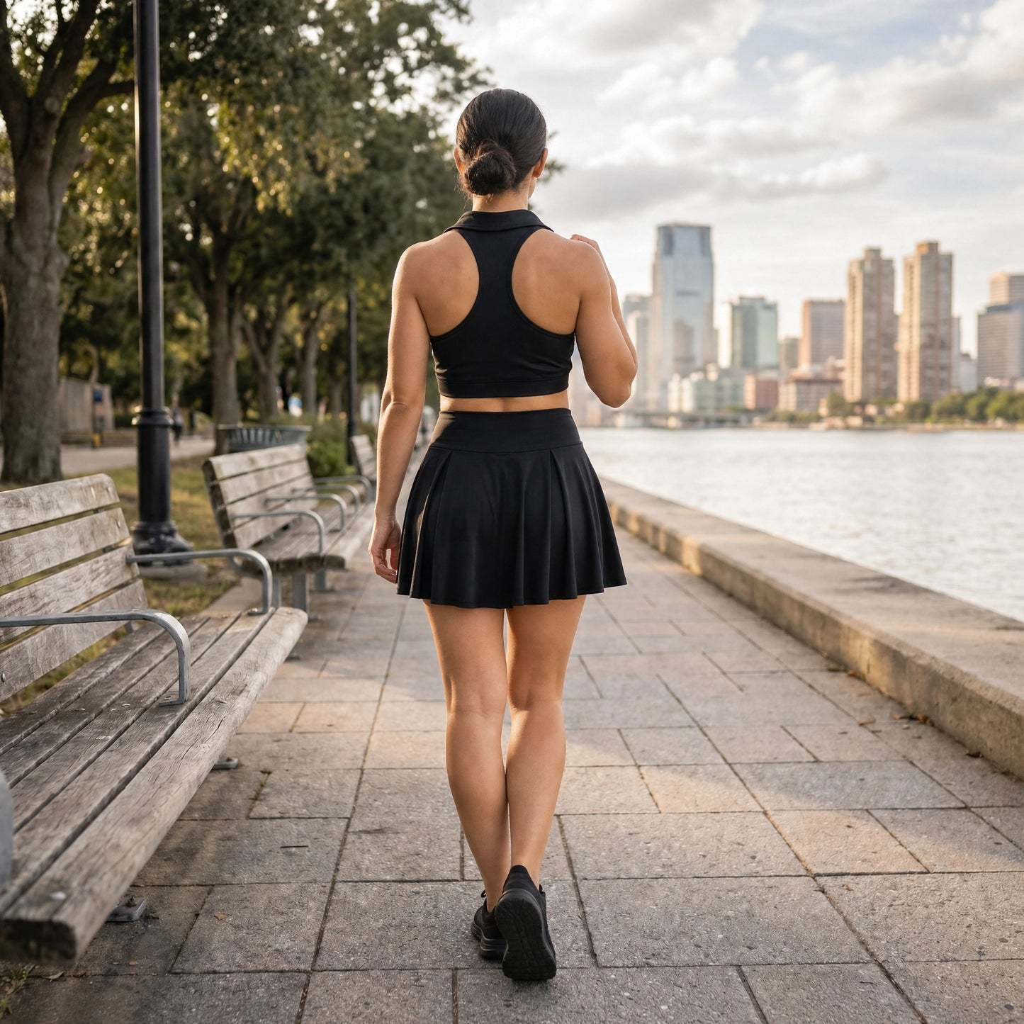Paw Drazzel Boutique Women's Athletic Wear, Two Piece, Flared Short Skirt, Short Pants, Collared Top, V-neck, Sleeveless, Workout Golf Set