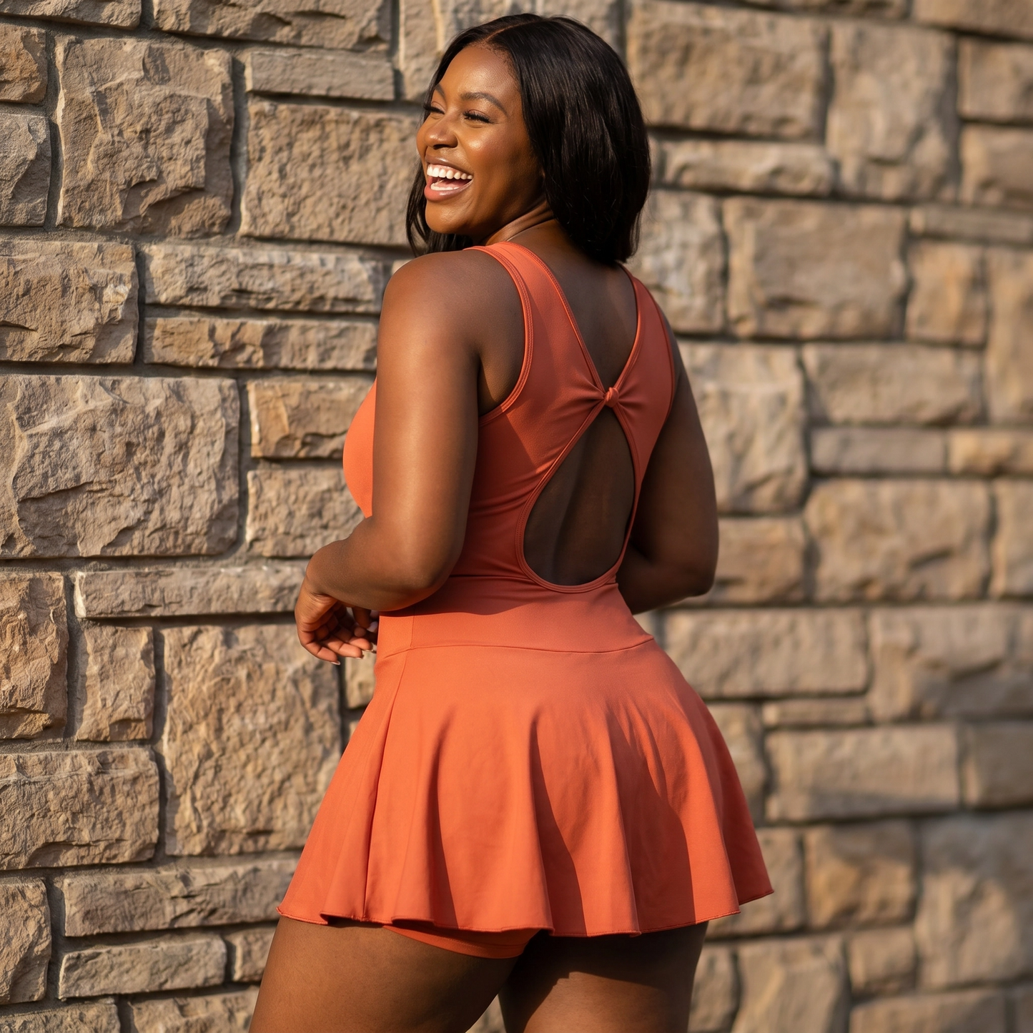 Paw Drazzel Boutique Women's Athletic Wear, Flared Short Skirt, Short Pants, Open Back, Sleeveless, Workout Mariposa Dress