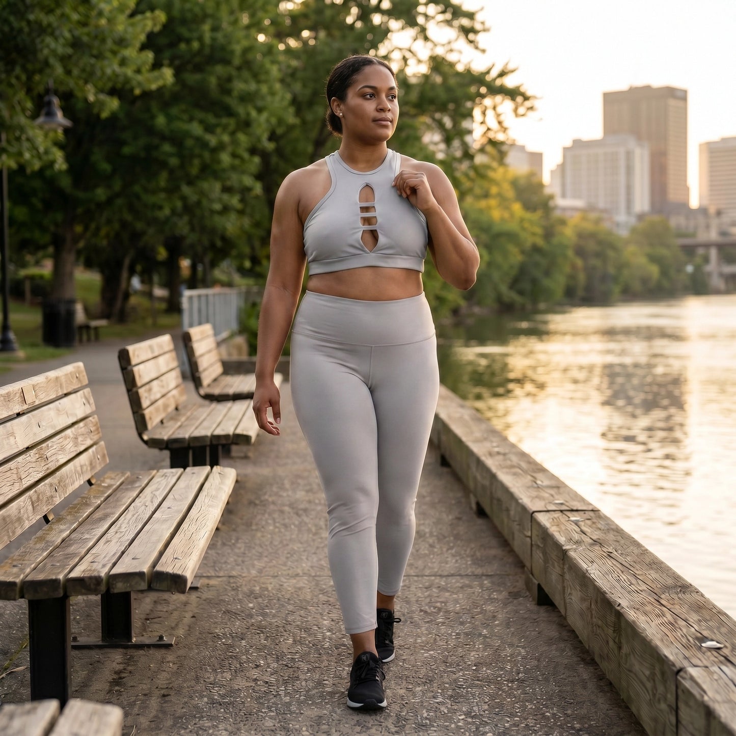 Paw Drazzel Boutique Women's Athletic Wear, Two-Piece, Long-Leg, Shoulder Strap Sports Bra, Open Front and Back High Waist, Workout Set