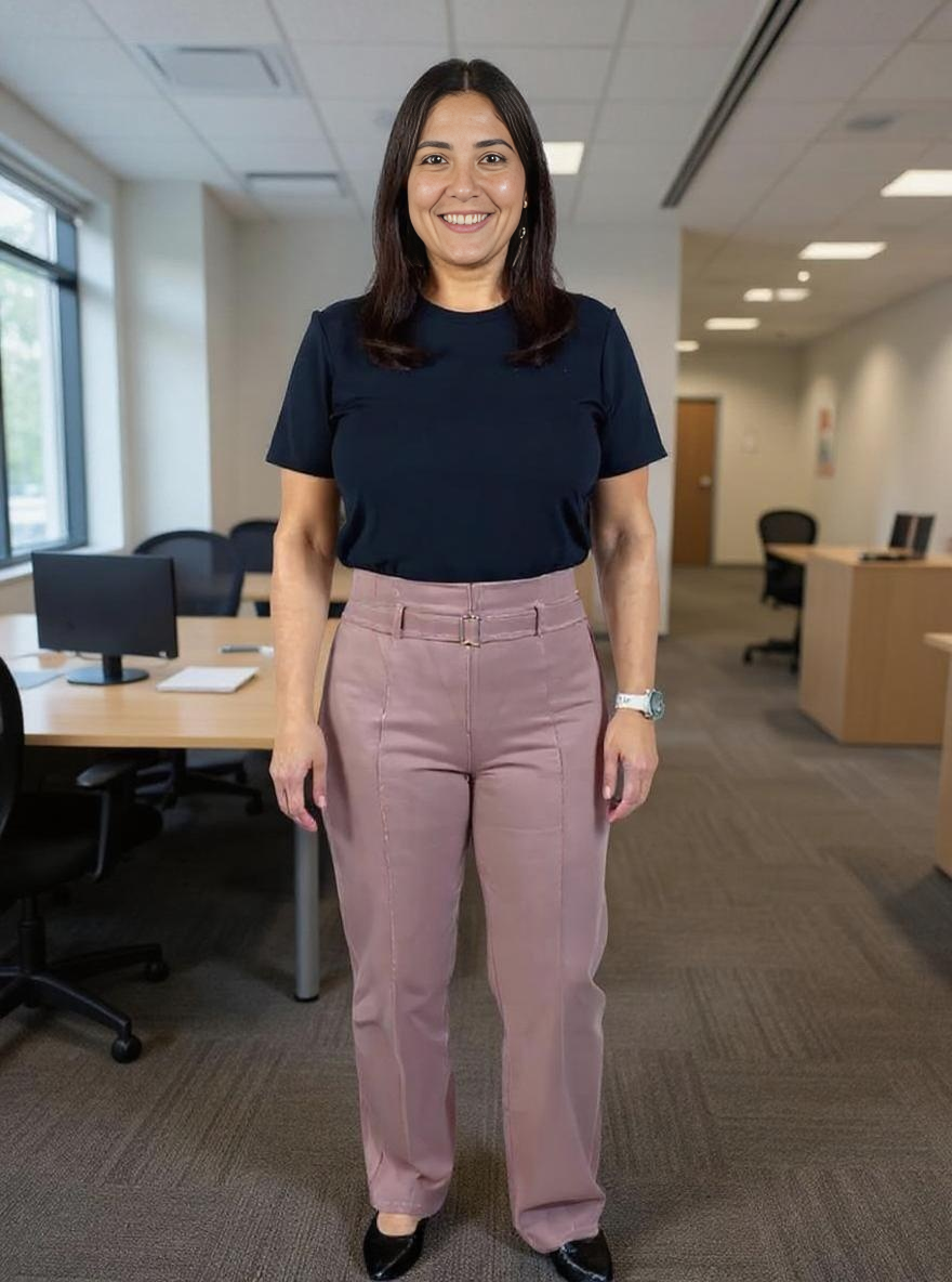 Paw Drazzel Boutique Women's High-Waisted, Belted, Straight-Leg, Tailored Pants