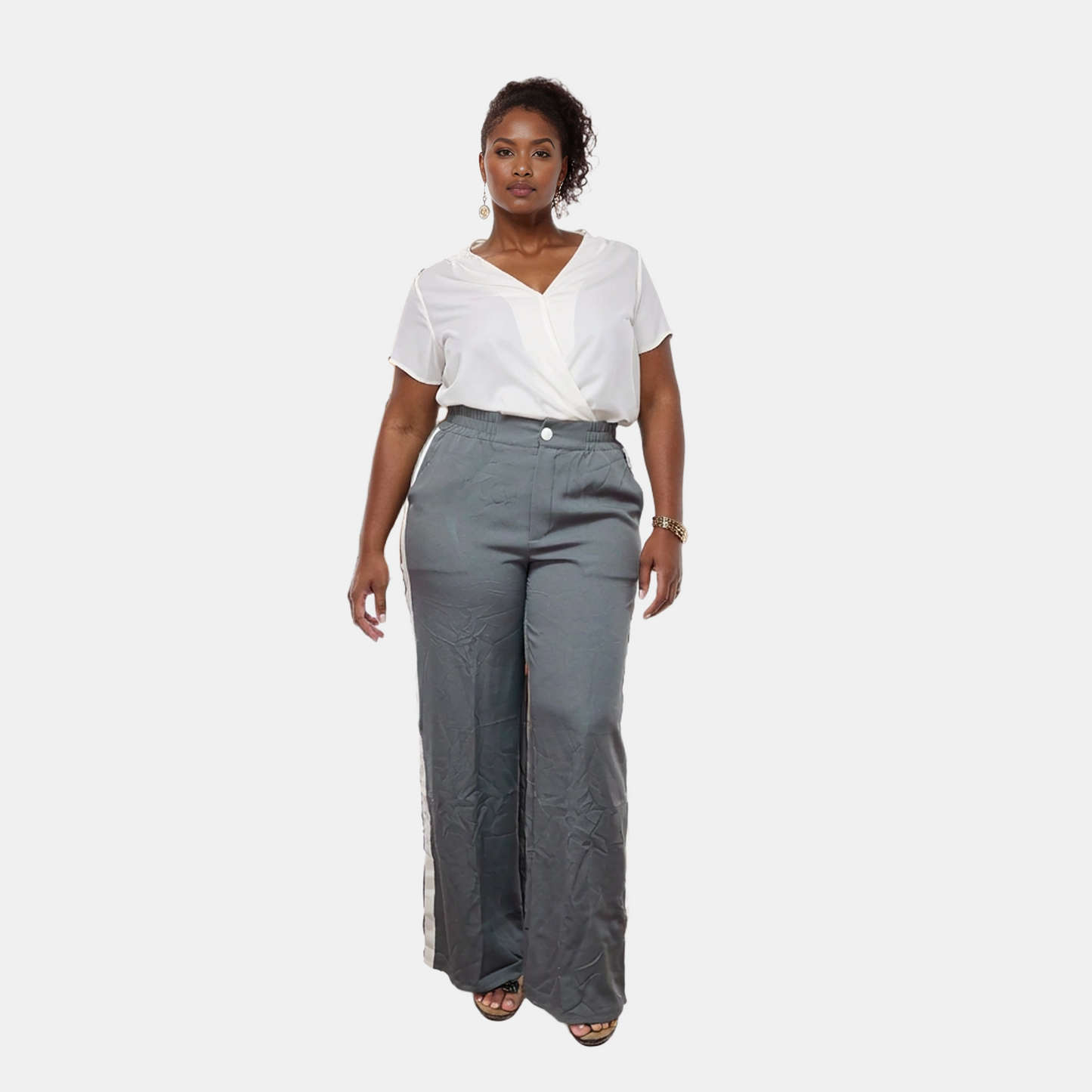 Paw Drazzel Boutique Women's High-Waisted, Straight-leg, Button-up, Front Zipper/No Zipper, Side Pocket, Gallega Pants