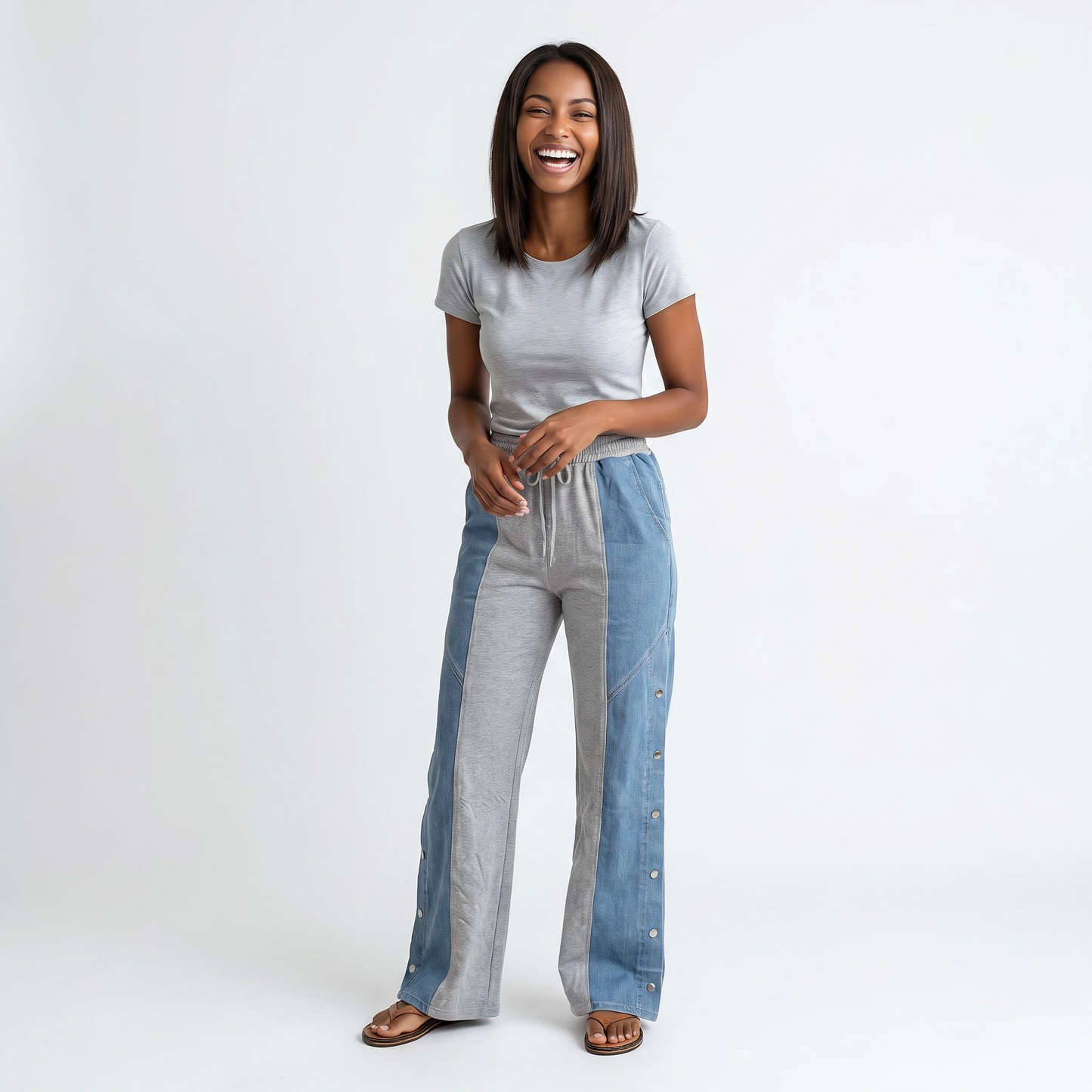 Paw Drazzel Boutique Women's High-Waisted, Straight-leg, Button-up, Front Zipper/No Zipper, Side Pocket, Gallega Pants