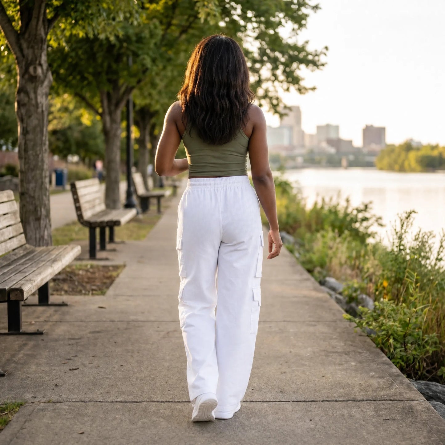 Paw Drazzel Boutique Women's High-Waisted, Straight-leg, Smooth Front Panel, Double Side Pockets, Cargo Pants