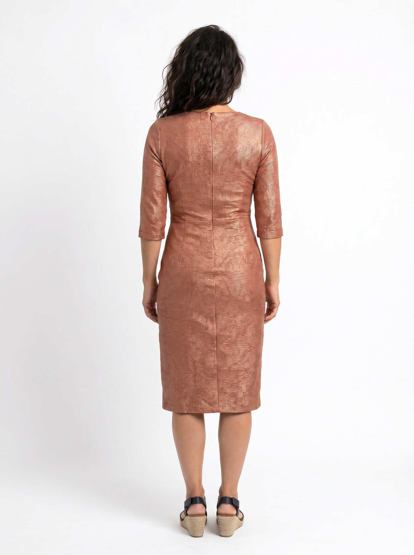 Paw Drazzel Boutique Women's Casualwear, Round Neck, Back Zipper, Three Quarter Sleeve, Straight Waist, Trapeze Day Dress
