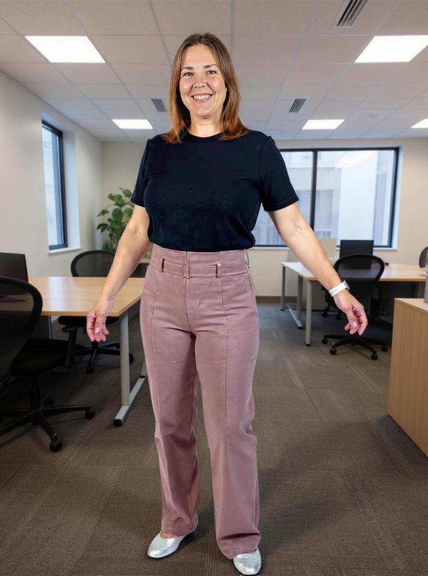 Paw Drazzel Boutique Women's High-Waisted, Belted, Straight-Leg, Tailored Pants