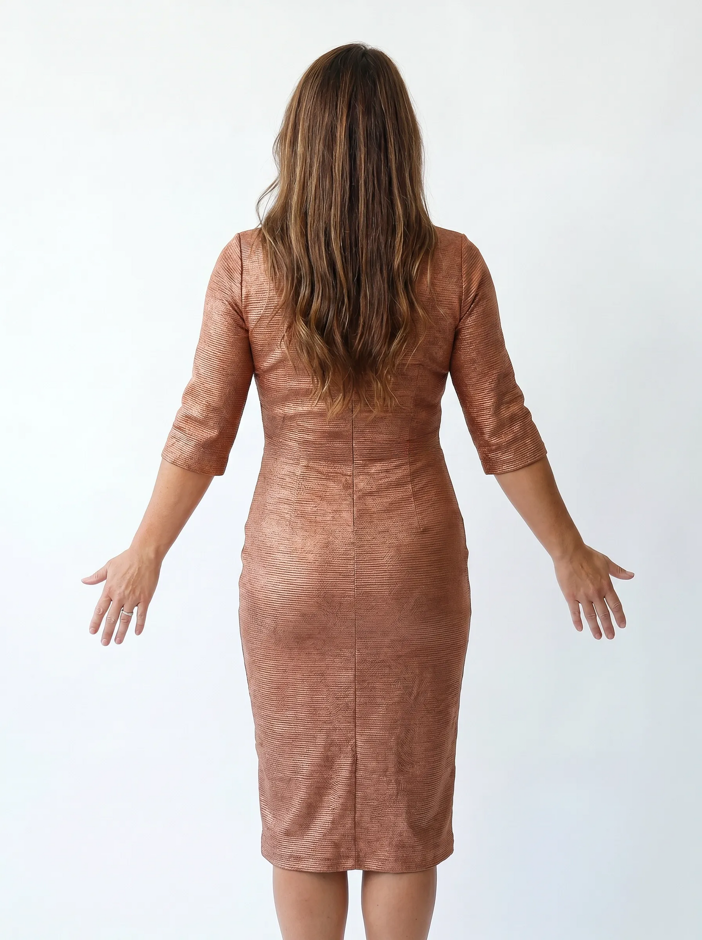 Paw Drazzel Boutique Women's Casualwear, Round Neck, Back Zipper, Three Quarter Sleeve, Straight Waist, Trapeze Day Dress