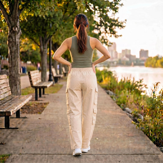 Paw Drazzel Boutique Women's High-Waisted, Straight-leg, Smooth Front Panel, Double Side Pockets, Cargo Pants