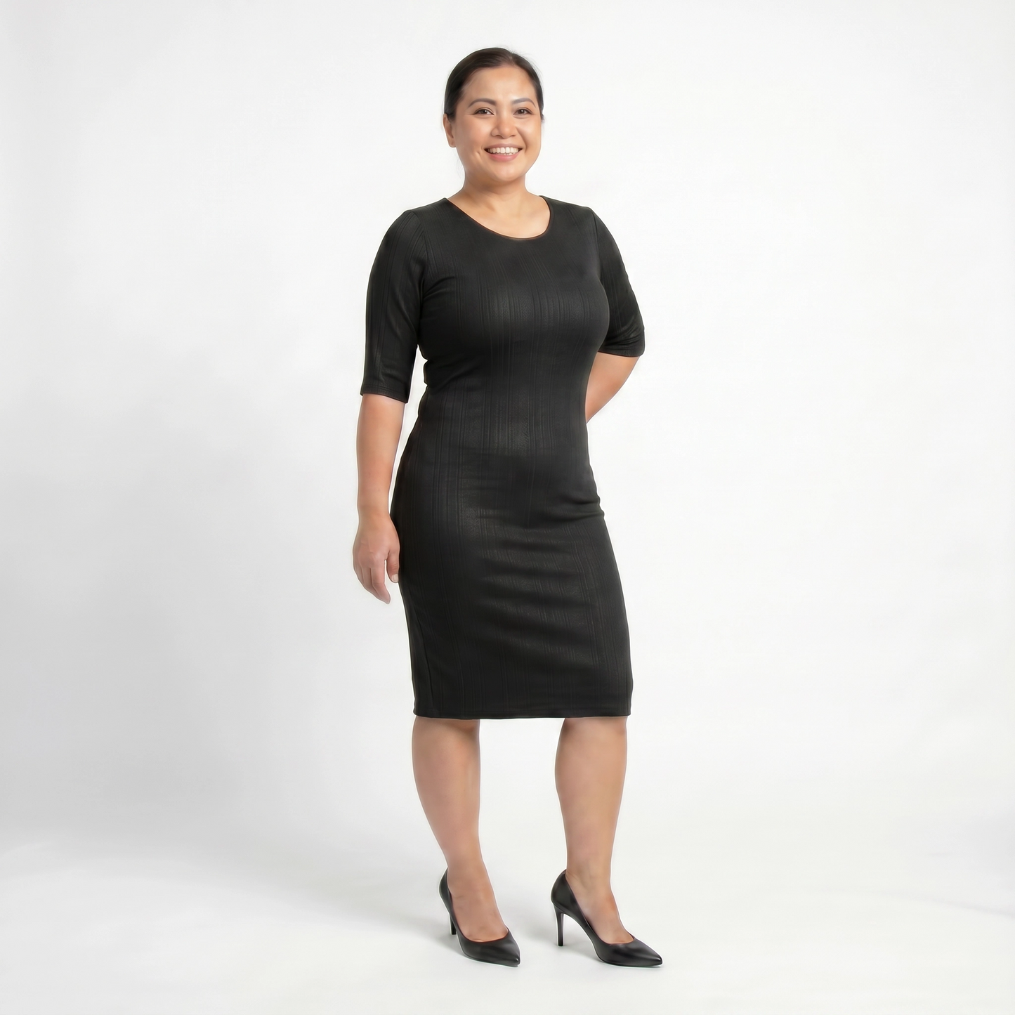 Paw Drazzel Boutique Women's Casualwear, Round Neck, Back Zipper, Three Quarter Sleeve, Straight Waist, Trapeze Day Dress
