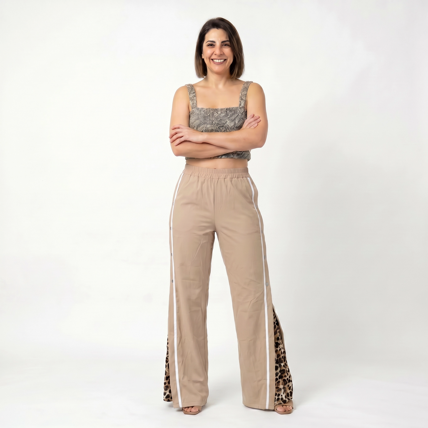 Paw Drazzel Boutique Women's High-Waisted, Straight-leg, Button-up, Front Zipper/No Zipper, Side Pocket, Gallega Pants