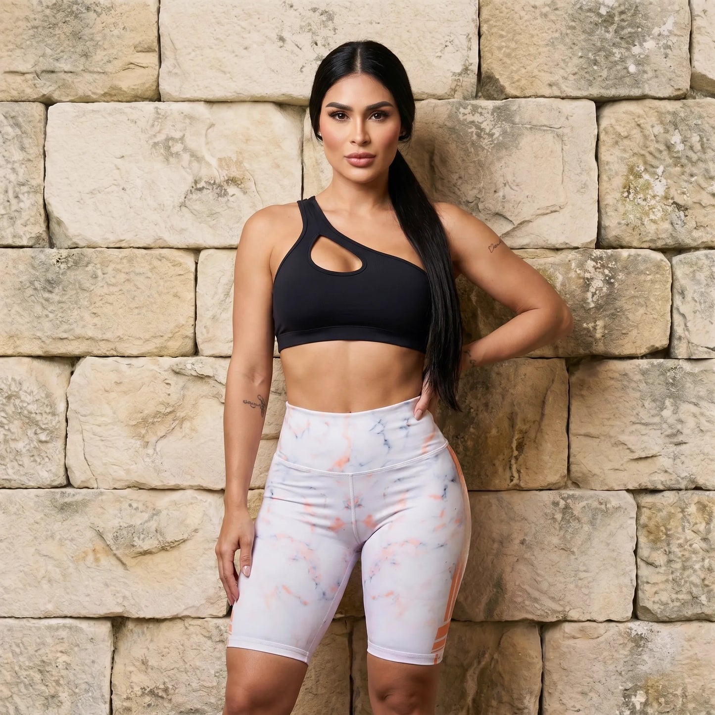 Paw Drazzel Boutique Women's Athletic Wear, One piece, Short-Leg, High Waist, Printed Workout Shorts