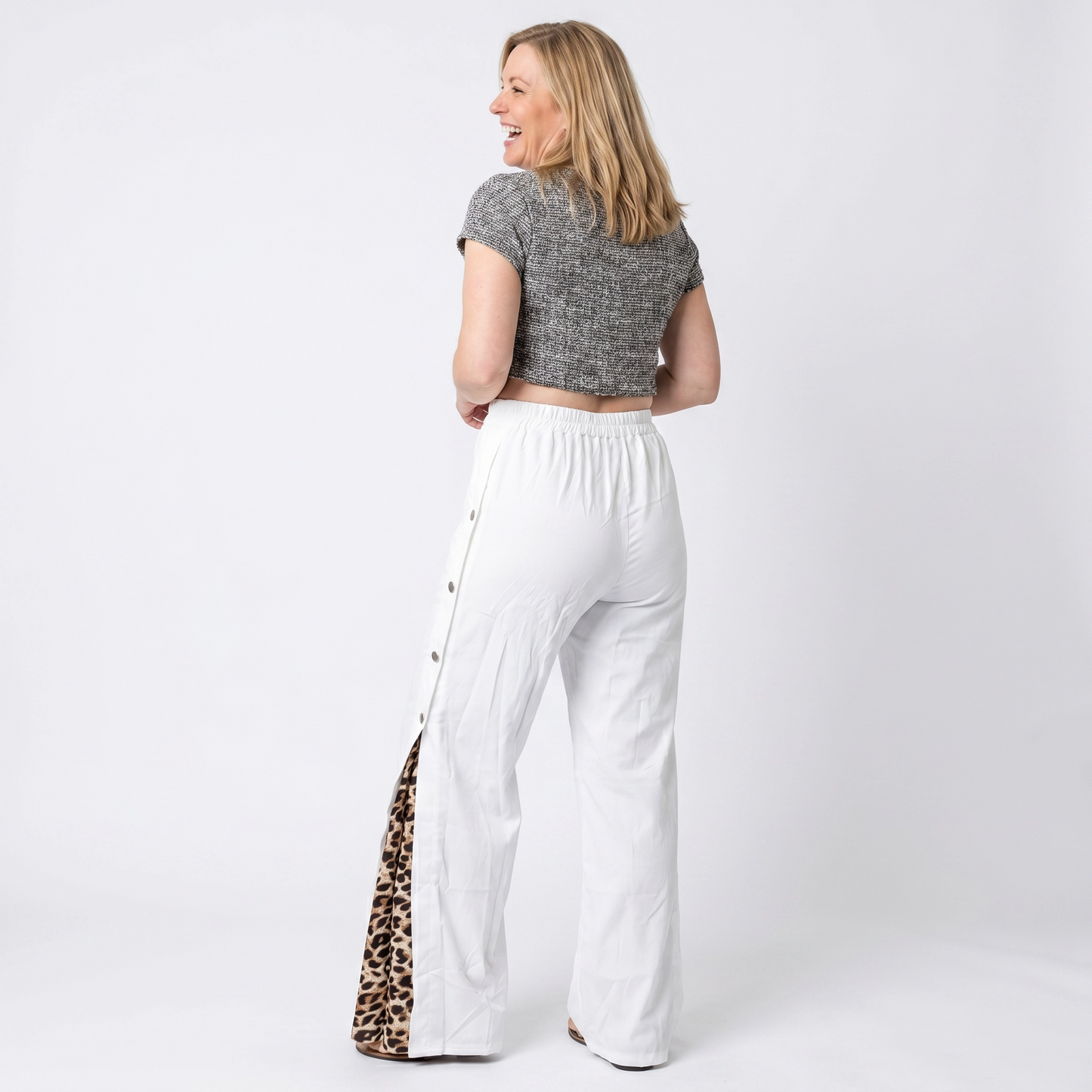 Paw Drazzel Boutique Women's High-Waisted, Straight-leg, Button-up, Front Zipper/No Zipper, Side Pocket, Gallega Pants