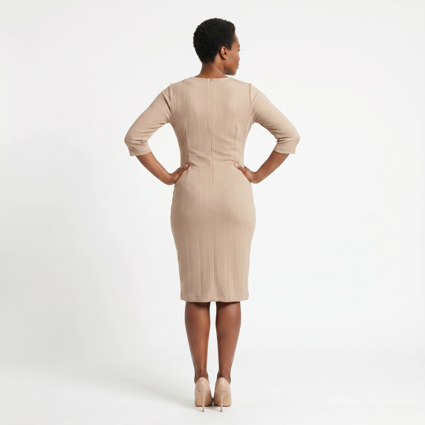 Paw Drazzel Boutique Women's Casualwear, Round Neck, Back Zipper, Three Quarter Sleeve, Straight Waist, Trapeze Day Dress