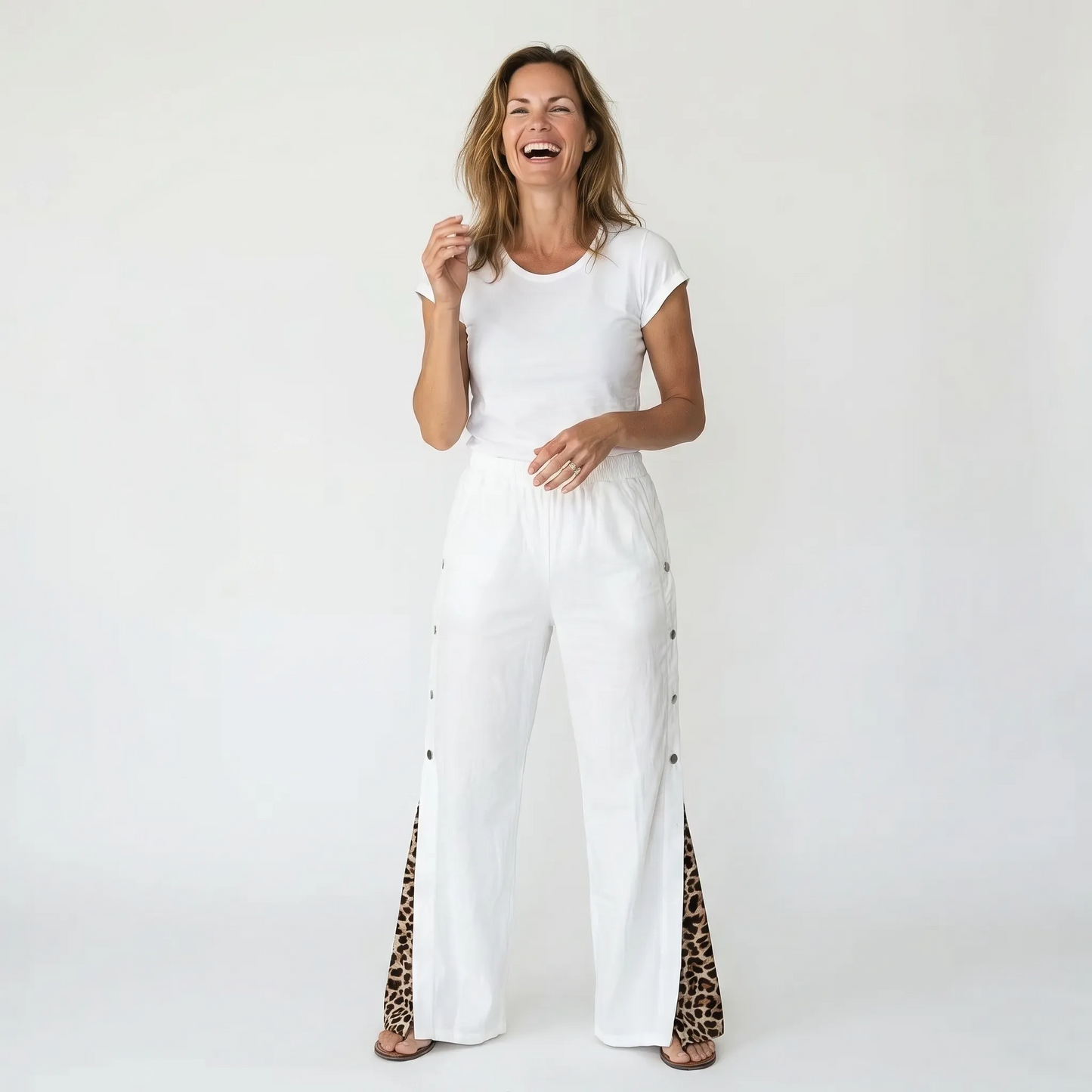 Paw Drazzel Boutique Women's High-Waisted, Straight-leg, Button-up, Front Zipper/No Zipper, Side Pocket, Gallega Pants