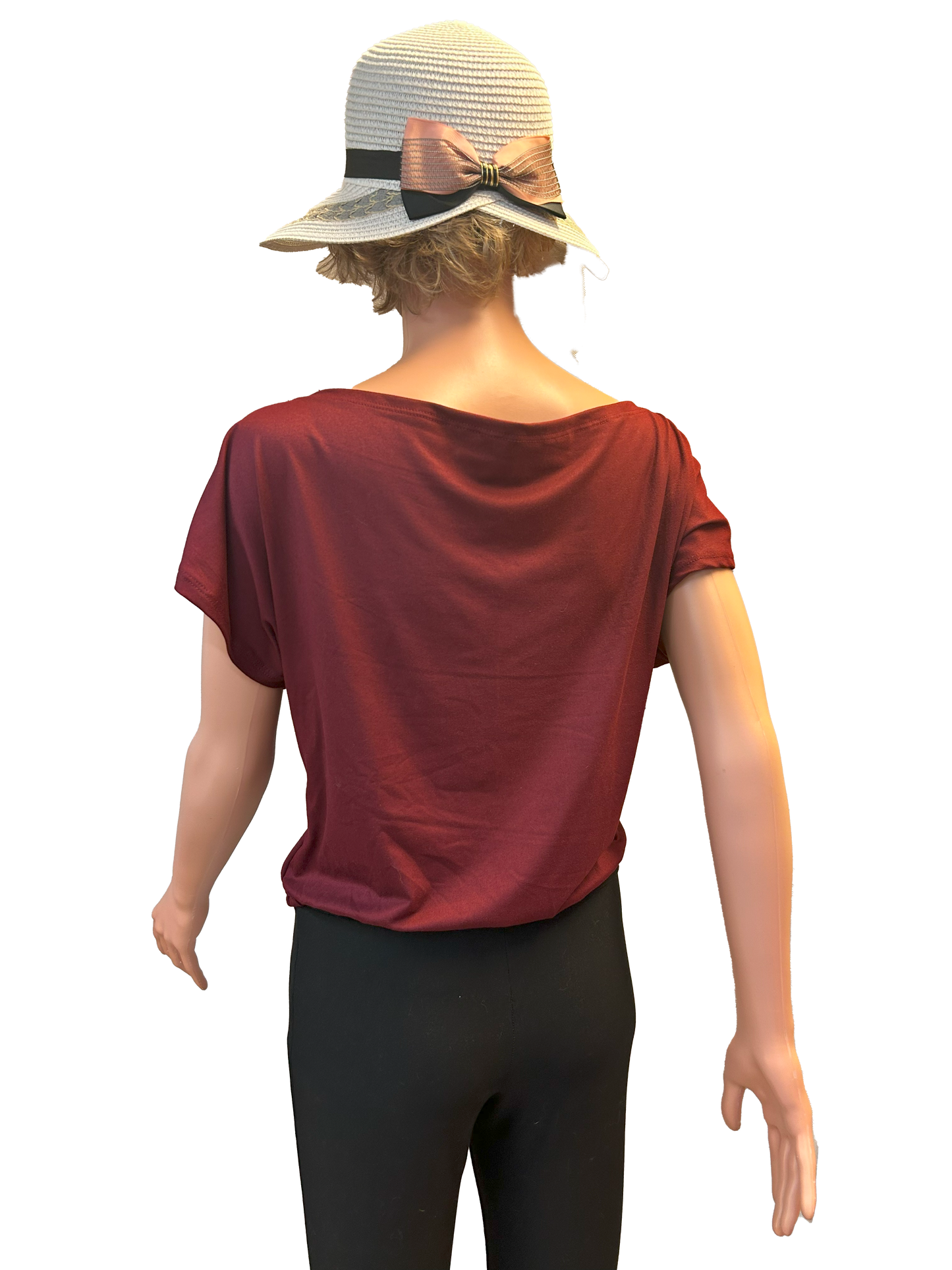 Paw Drazzel Boutique Women's Casualwear, Open Shoulder, Short Sleeve, Round Wide Neck Blouse