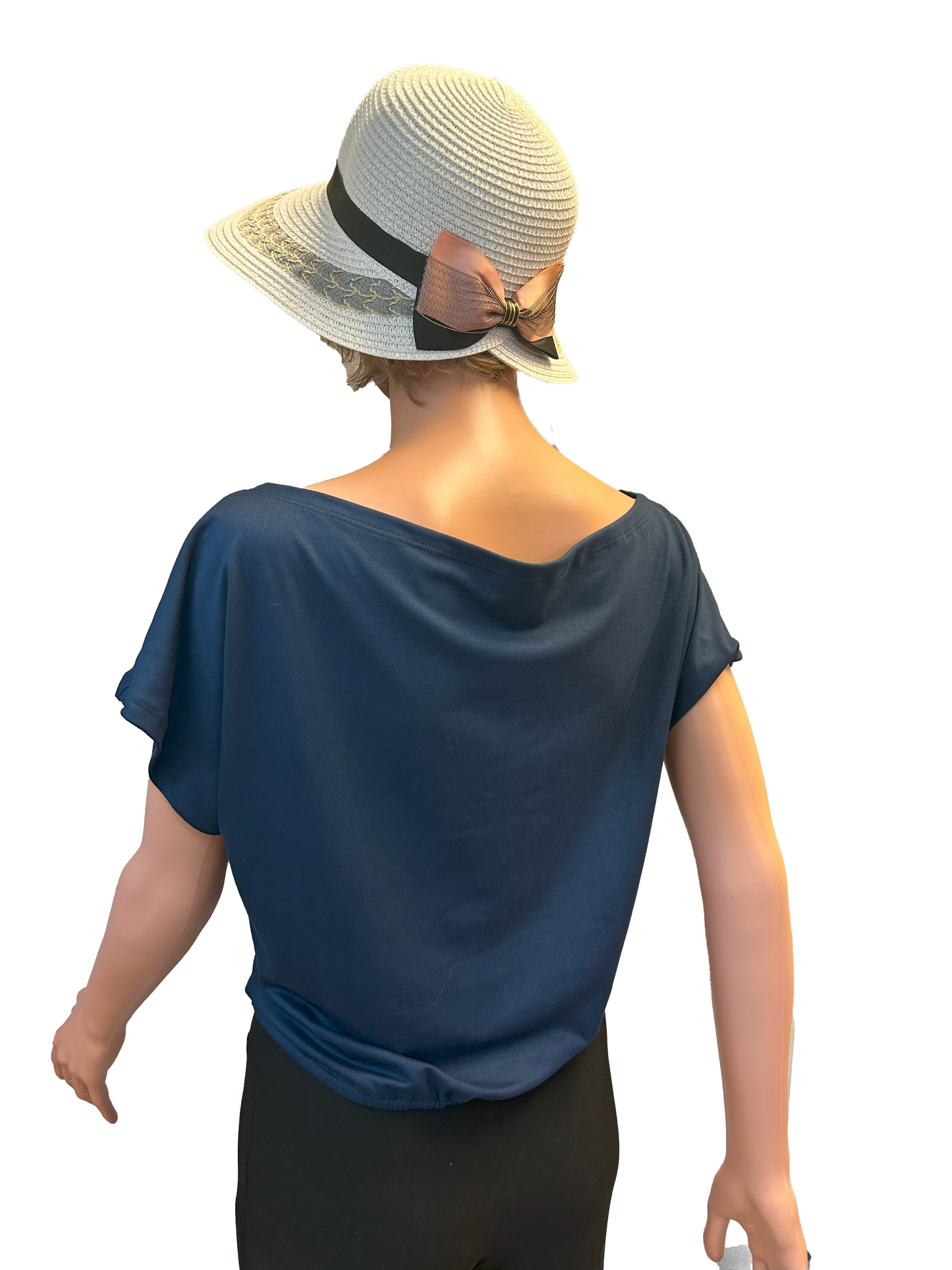 Paw Drazzel Boutique Women's Casualwear, Open Shoulder, Short Sleeve, Round Wide Neck Blouse